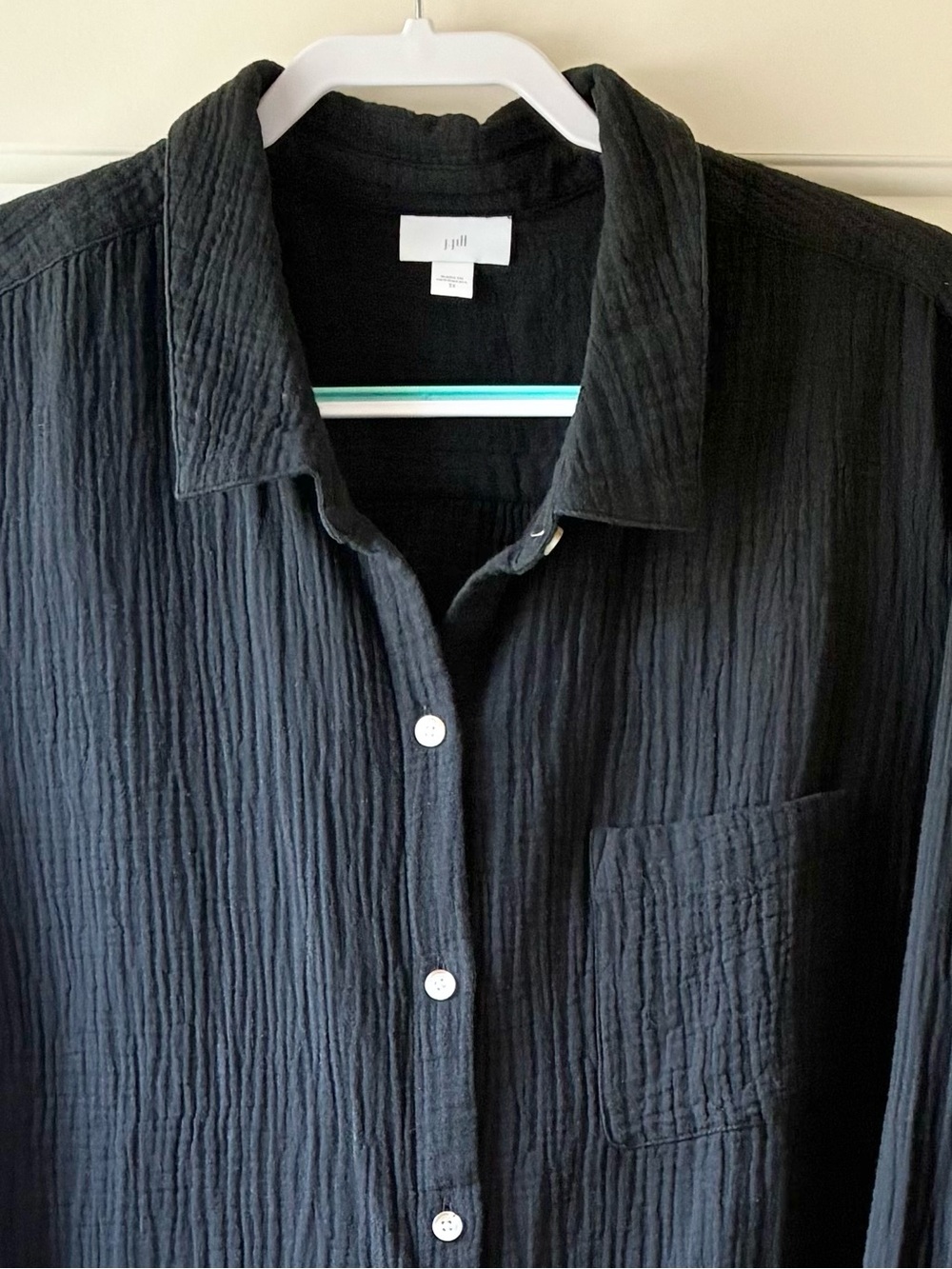 J. Jill Gauze Cotton Button-Up Shirt Textured Long Sleeve Black Size 3X - Picture 3 of 12